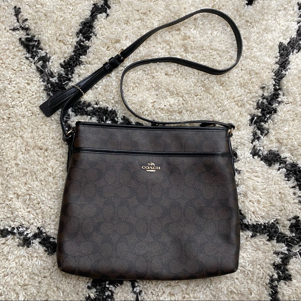 Coach Brown Leather Crossbody Bag Classic Print